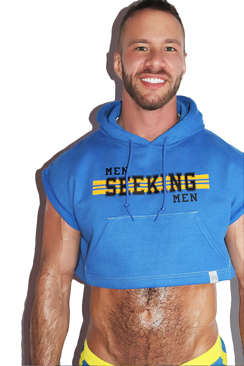 Men Seeking Men Sleeveless Crop Hoodie-Royal Blue