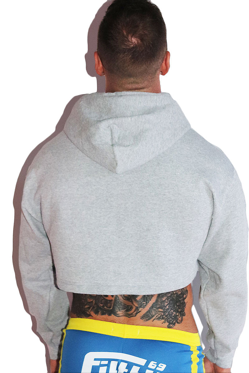 Pump And Dump Long Sleeve Crop Hoodie-Grey