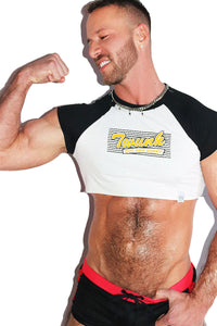 Twunk Raw Edge Baseball Extreme Crop Tee-Black