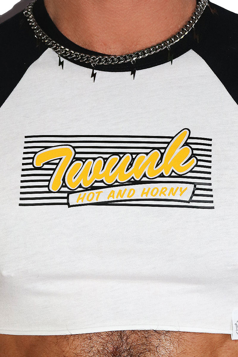 Twunk Raw Edge Baseball Extreme Crop Tee-Black