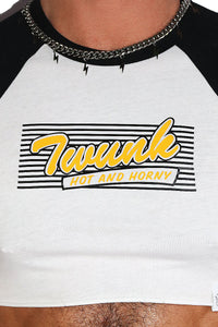 Twunk Raw Edge Baseball Extreme Crop Tee-Black