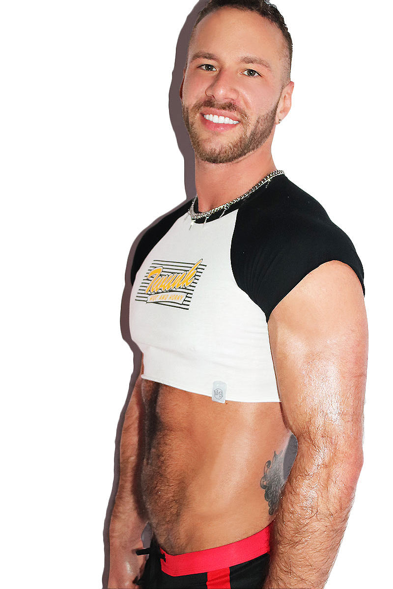 Twunk Raw Edge Baseball Extreme Crop Tee-Black