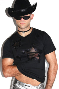 Star Mesh Cutout Tee-Black