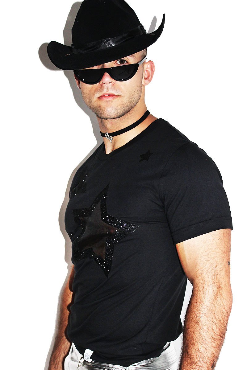 Star Mesh Cutout Tee-Black