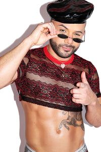 Obsession Lace Extreme Crop Tee- Red