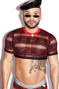 Obsession Lace Extreme Crop Tee- Red