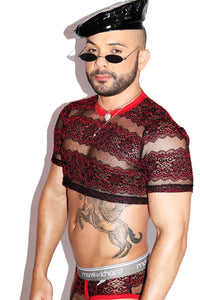 Obsession Lace Extreme Crop Tee- Red
