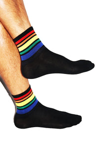 Rainbow Stripe Quarter Length Socks- Black