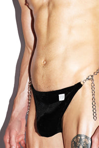 BDSM Velvet Back Chain Thong- Black