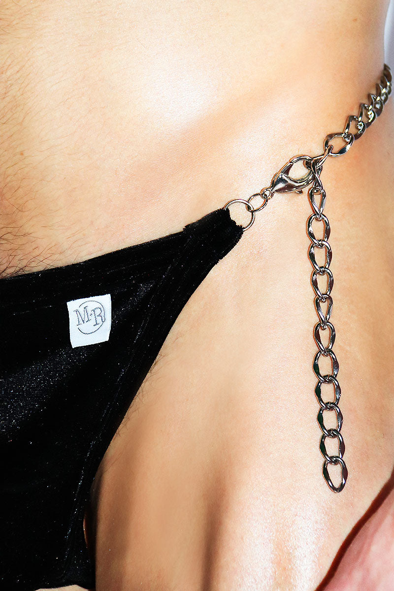 BDSM Velvet Back Chain Thong- Black