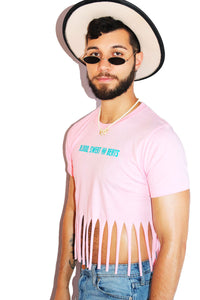 Blood, Sweat, And Beats Fringe Crop Tee- Pink