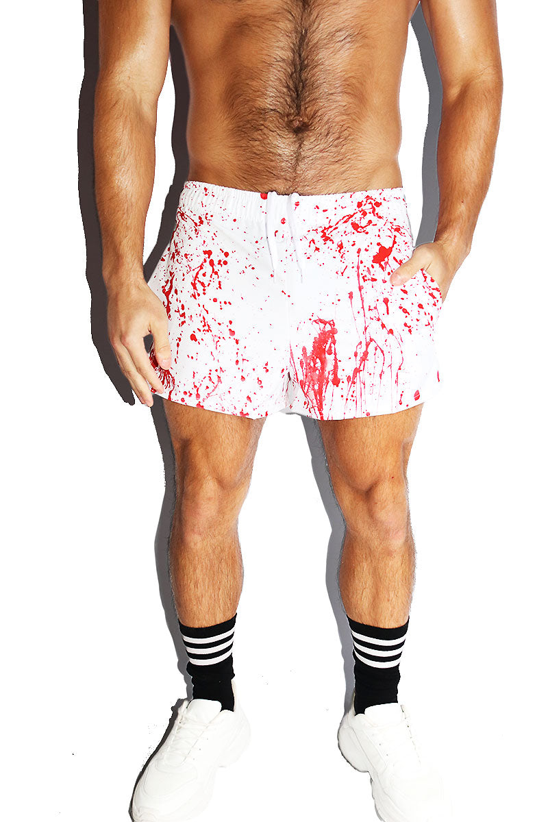 Bloody Mess All Over Active Shorts- White – Marek+Richard