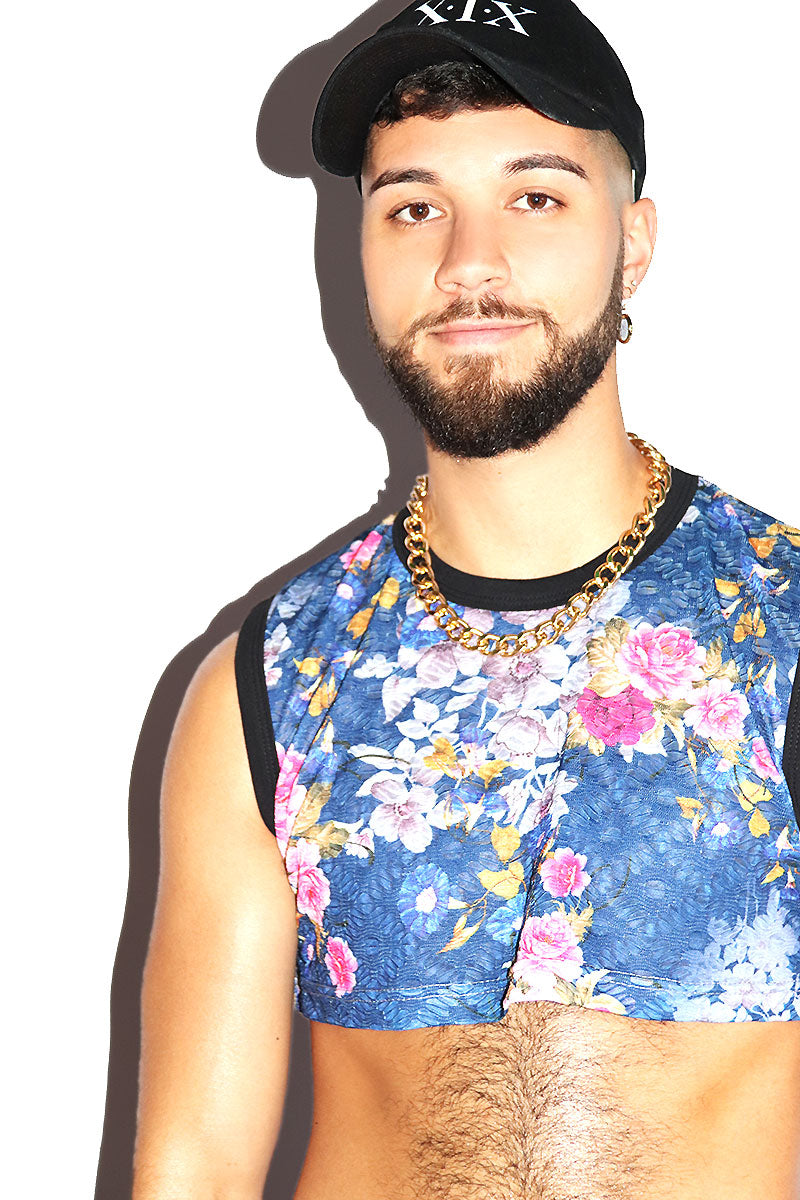 Eden Floral Lace Extreme Crop Tank- Blue