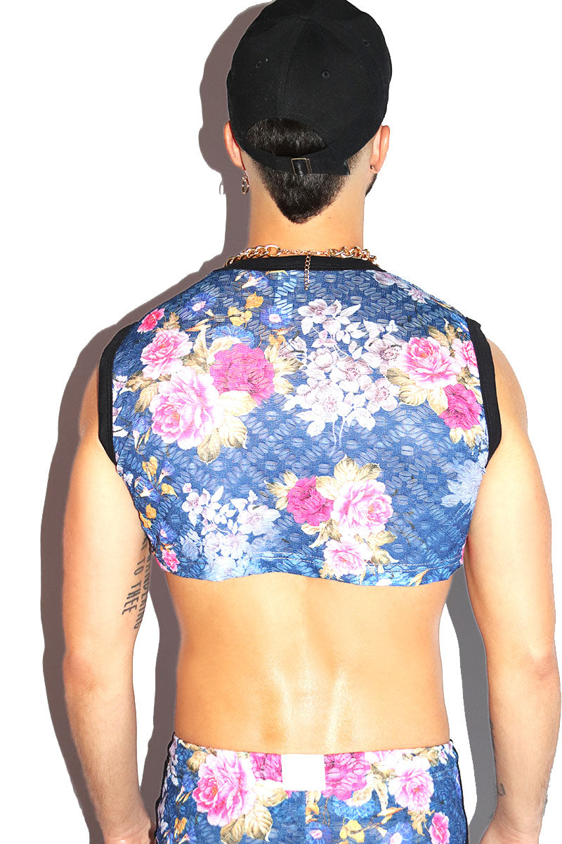 Eden Floral Lace Extreme Crop Tank- Blue