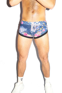 Eden Floral Lace Shorty Running Shorts- Blue