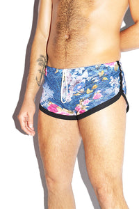 Eden Floral Lace Shorty Running Shorts- Blue