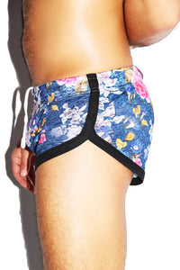 Eden Floral Lace Shorty Running Shorts- Blue
