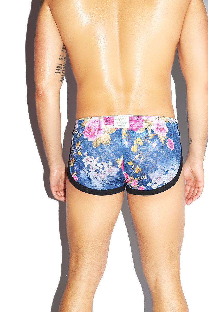 Eden Floral Lace Shorty Running Shorts- Blue