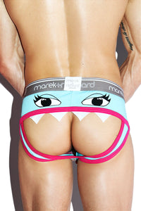 Monster Face Open Back Brief- Sky Blue