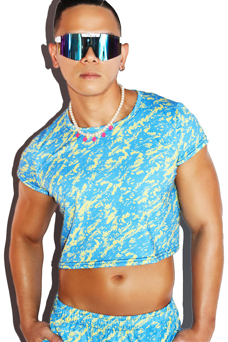 Lakeview All Over Fitted Crop Tee- Blue