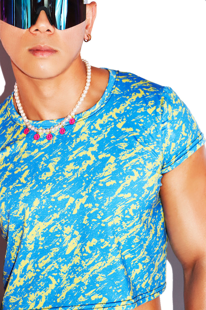 Lakeview All Over Fitted Crop Tee- Blue