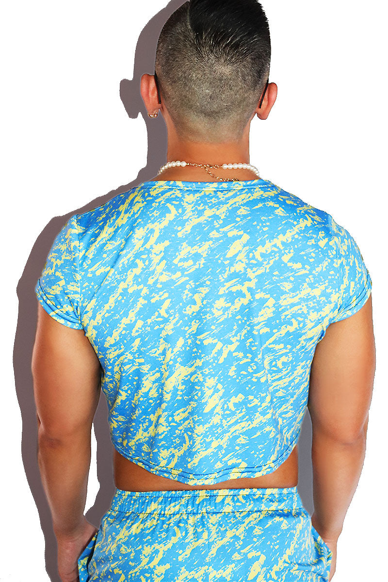 Lakeview All Over Fitted Crop Tee- Blue