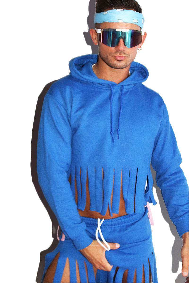 Bonfire Fringe Long Sleeve Crop Hoodie Royal Blue