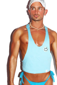Upbeat Smile Crop String Tank- Sky Blue
