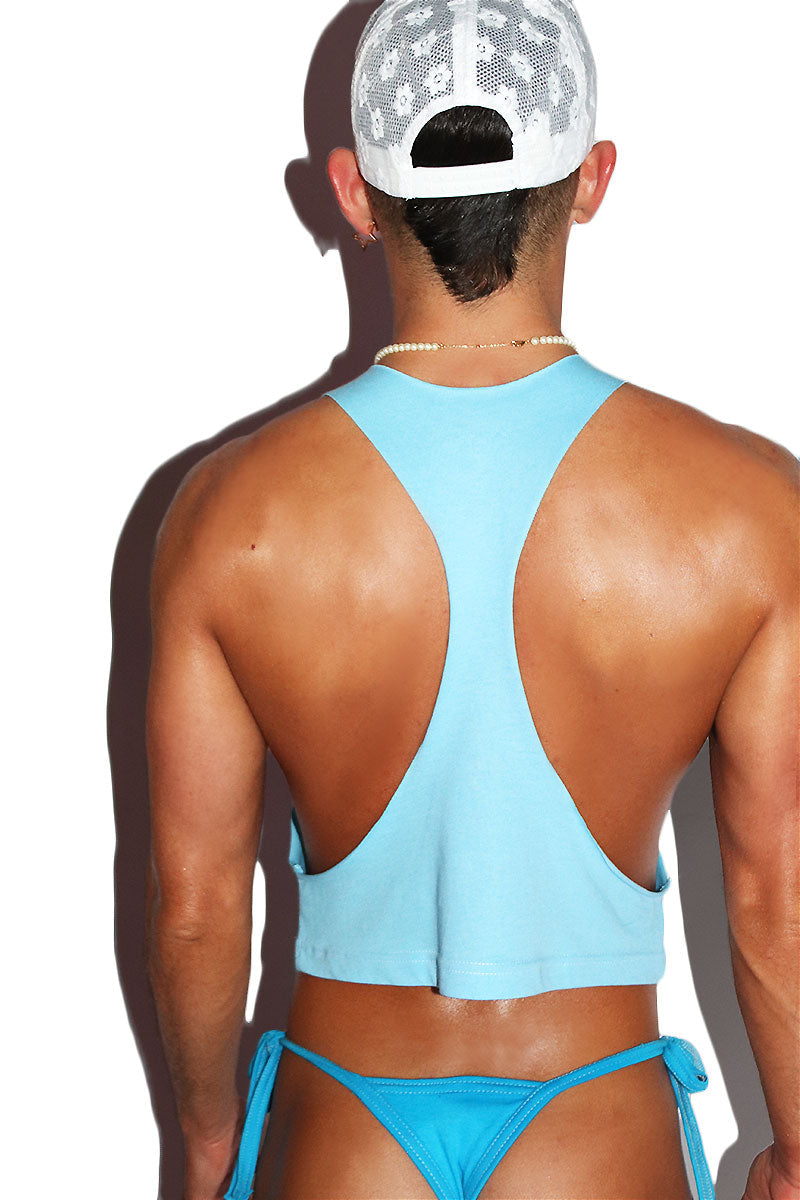 Upbeat Smile Crop String Tank- Sky Blue