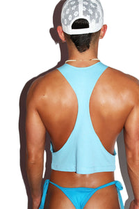Upbeat Smile Crop String Tank- Sky Blue