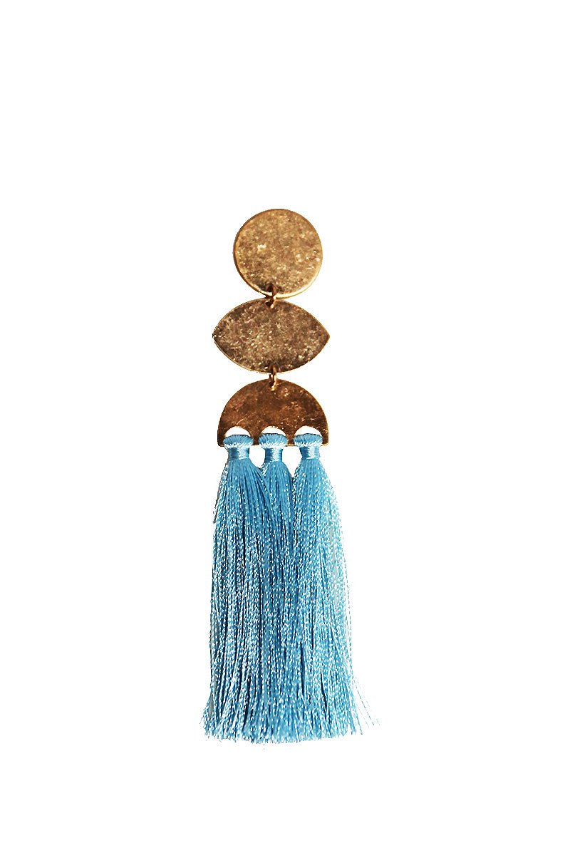 Blue Tassel Single Earring-Gold