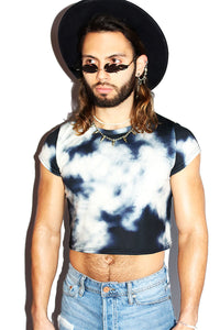 Storm Clouds All Over Print Fitted Crop Tee- Black