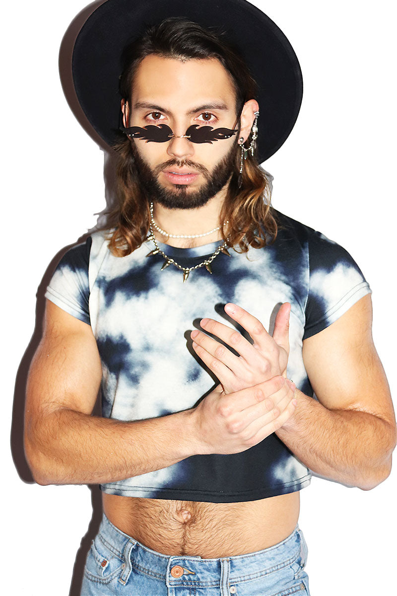 Storm Clouds All Over Print Fitted Crop Tee- Black