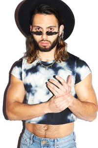 Storm Clouds All Over Print Fitted Crop Tee- Black