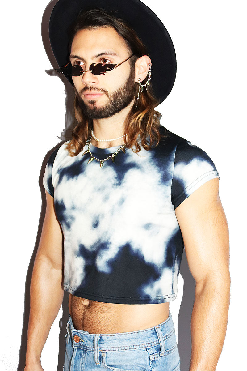 Storm Clouds All Over Print Fitted Crop Tee- Black