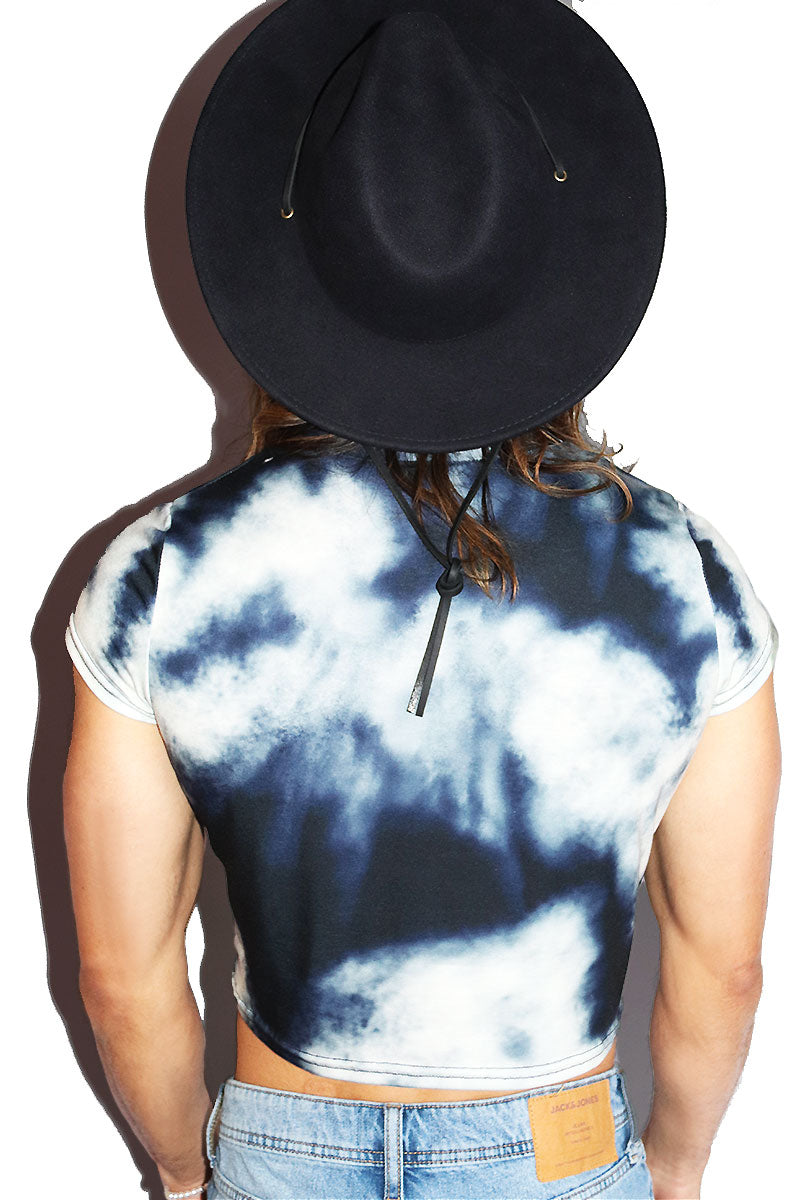 Storm Clouds All Over Print Fitted Crop Tee- Black