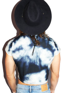 Storm Clouds All Over Print Fitted Crop Tee- Black