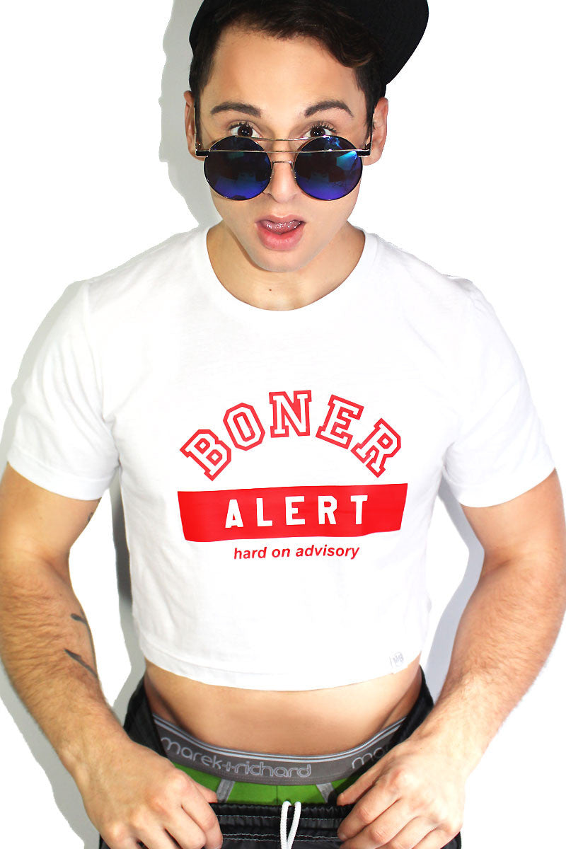 Boner Alert Crop Tee- White
