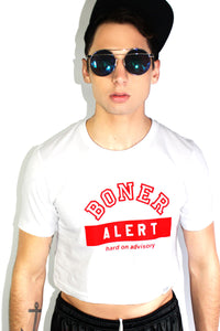 Boner Alert Crop Tee- White