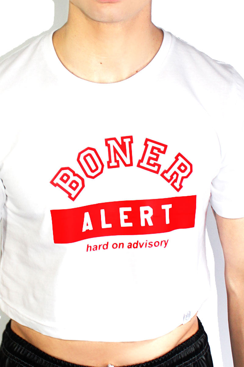 Boner Alert Crop Tee- White – Marek+Richard