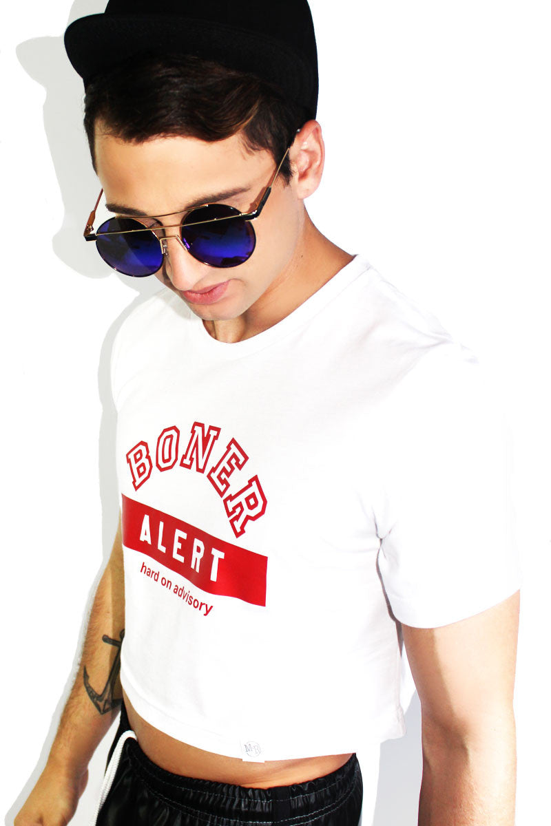 Boner Alert Crop Tee- White