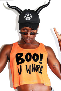 Boo You Whore Crop Racerback Tank-Orange