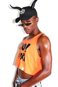 Boo You Whore Crop Racerback Tank-Orange