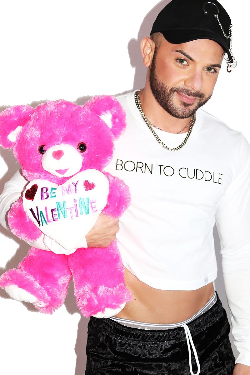 Born To Cuddle Long Sleeve Crop Tee- White
