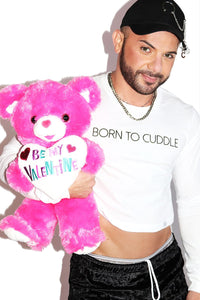 Born To Cuddle Long Sleeve Crop Tee- White