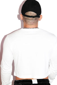 Born To Cuddle Long Sleeve Crop Tee- White