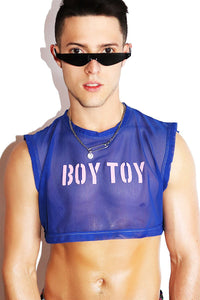 Boy Toy Mesh Extreme Crop Tank-Blue