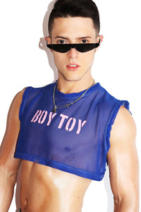 Boy Toy Mesh Extreme Crop Tank-Blue
