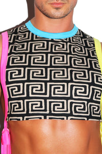 Mediterranean Tied Up Extreme Crop Low Armhole Tank- Black