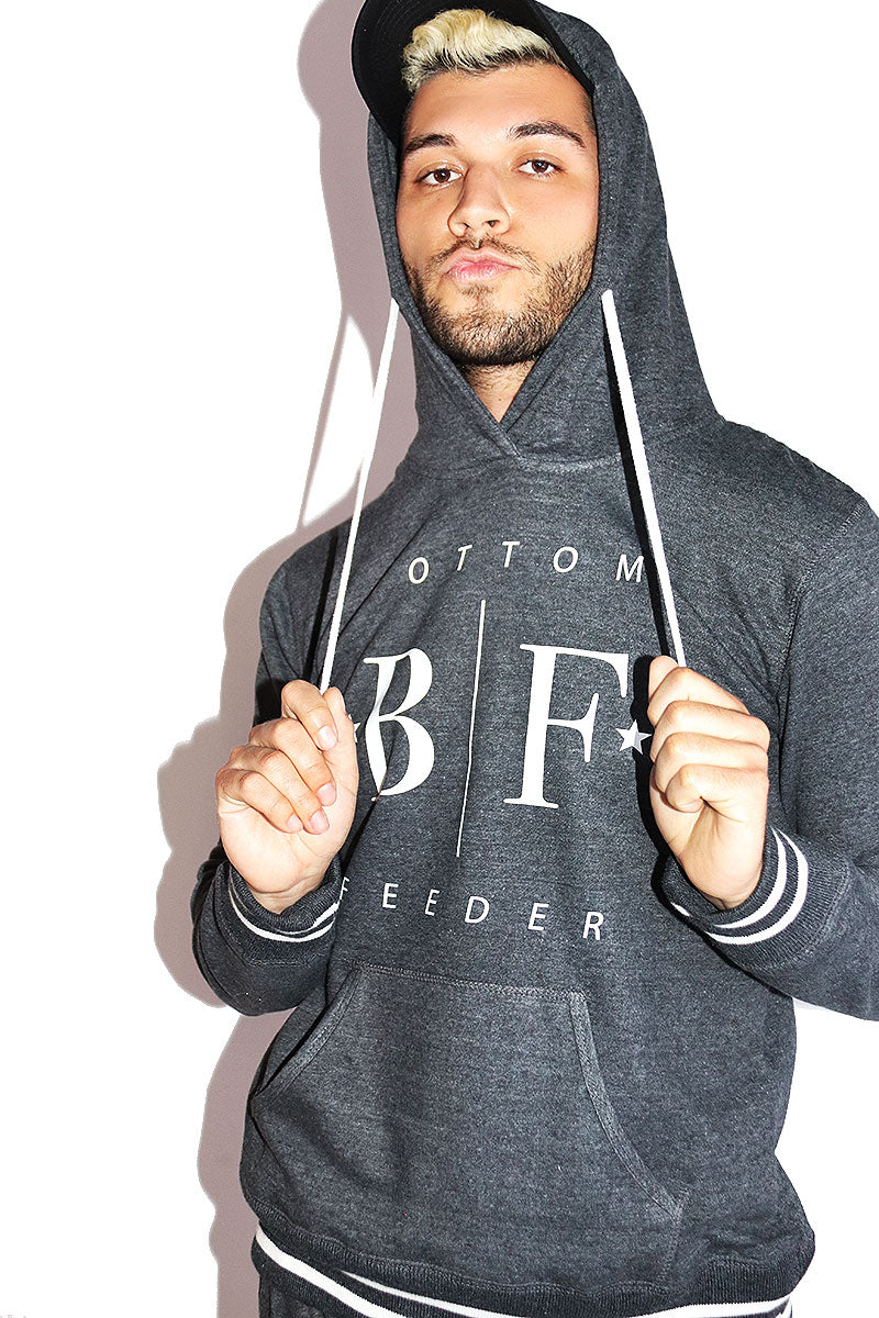 Bottom Feeder Long Sleeve Hoodie- Charcoal
